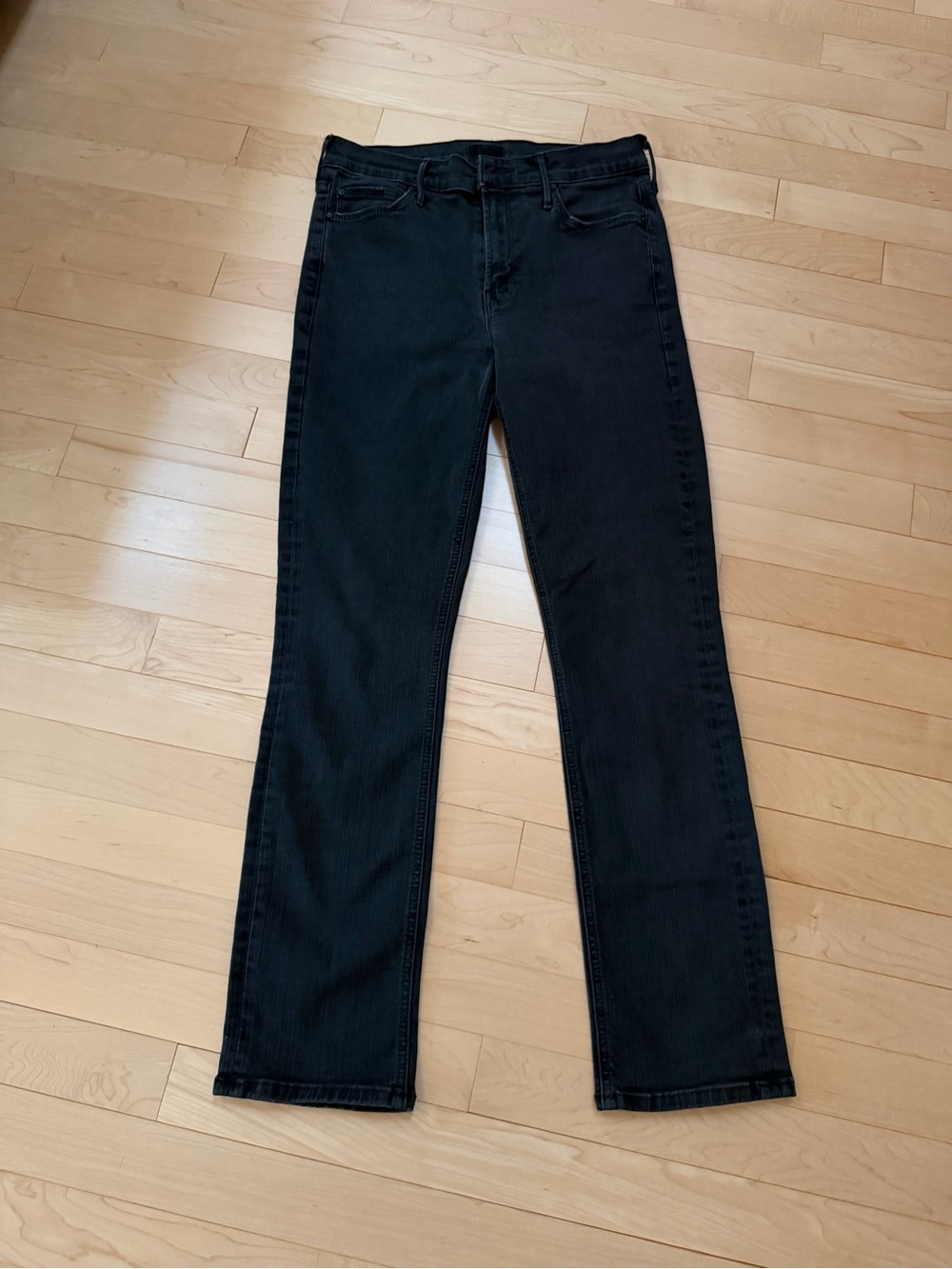 Mother Straight-Leg black Jeans, Mid Rise Dazzler Ankle